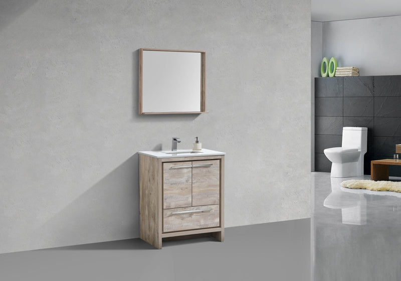 Kube Bath Dolce 30" Nature Wood Modern Bathroom Vanity with White Quartz Counter-Top - AD630NW