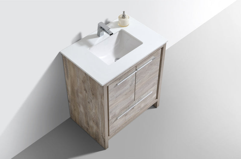 Kube Bath Dolce 30" Nature Wood Modern Bathroom Vanity with White Quartz Counter-Top - AD630NW