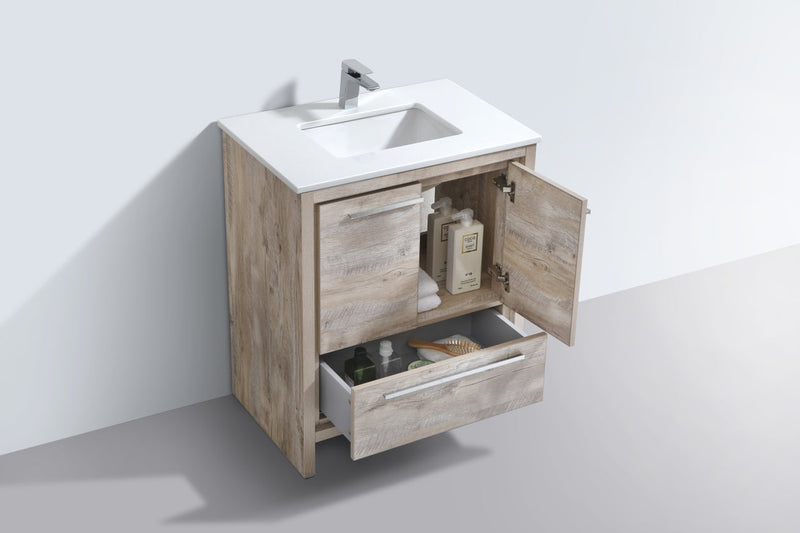 Kube Bath Dolce 30" Nature Wood Modern Bathroom Vanity with White Quartz Counter-Top - AD630NW