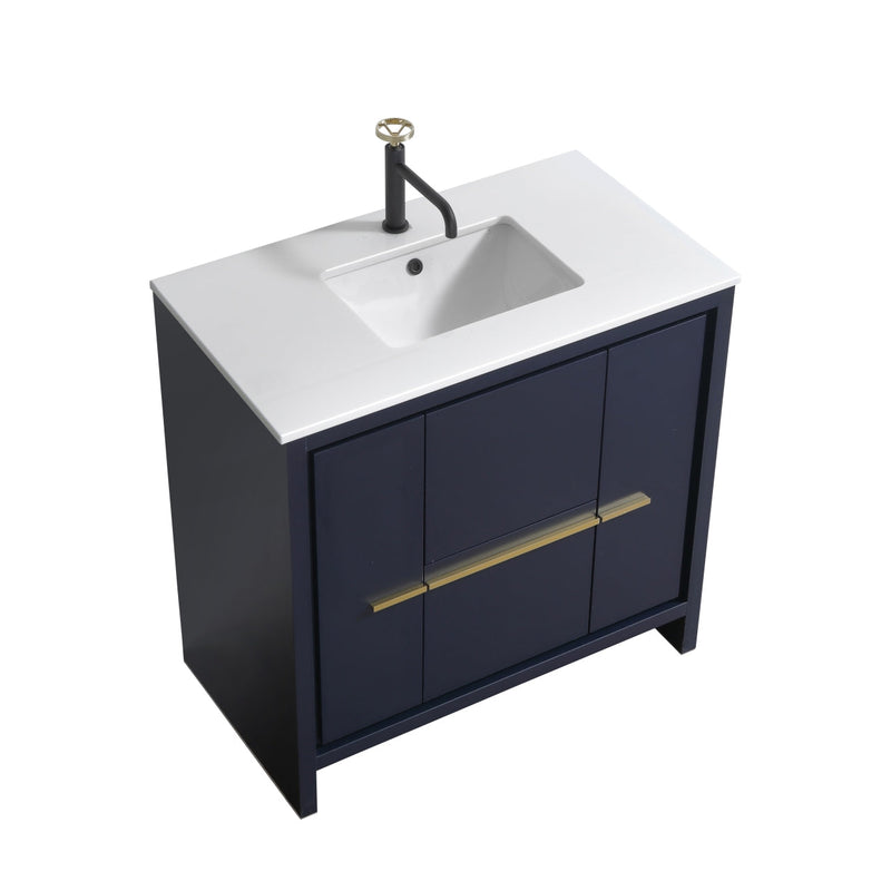 Kube Bath Dolce 36" Blue Modern Bathroom Vanity with White Quartz Counter-Top - AD636BLUE
