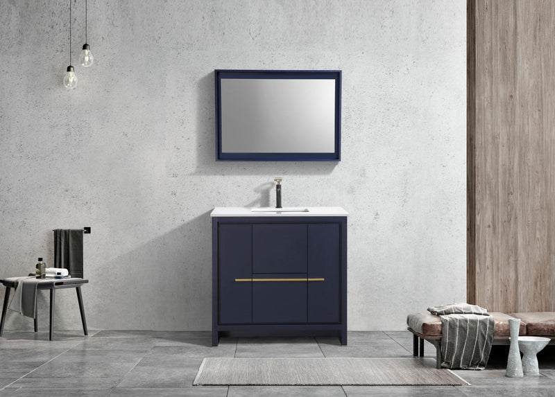 Kube Bath Dolce 36" Blue Modern Bathroom Vanity with White Quartz Counter-Top - AD636BLUE