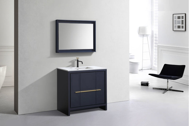 Kube Bath Dolce 36" Blue Modern Bathroom Vanity with White Quartz Counter-Top - AD636BLUE