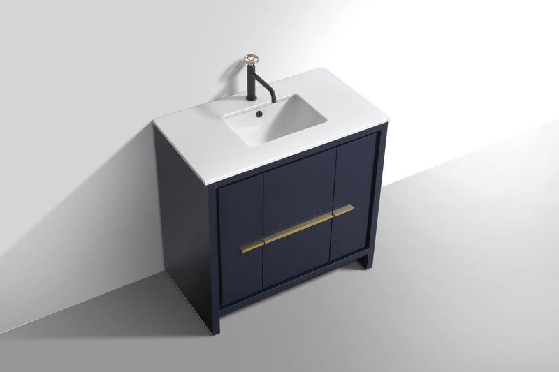 Kube Bath Dolce 36" Blue Modern Bathroom Vanity with White Quartz Counter-Top - AD636BLUE