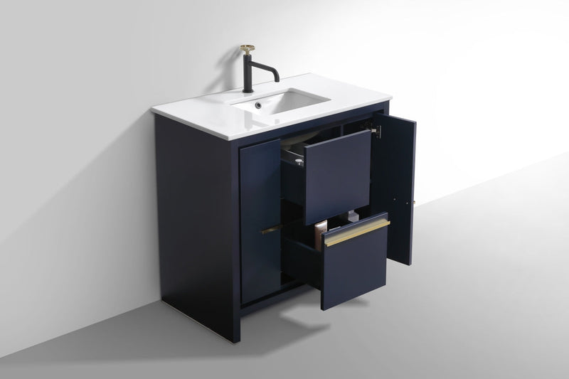 Kube Bath Dolce 36" Blue Modern Bathroom Vanity with White Quartz Counter-Top - AD636BLUE