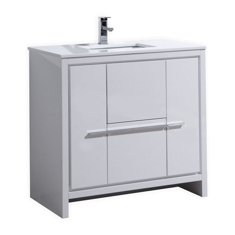 Kube Bath Dolce 36" High Gloss White Modern Bathroom Vanity with White Quartz Counter-Top - AD636GW