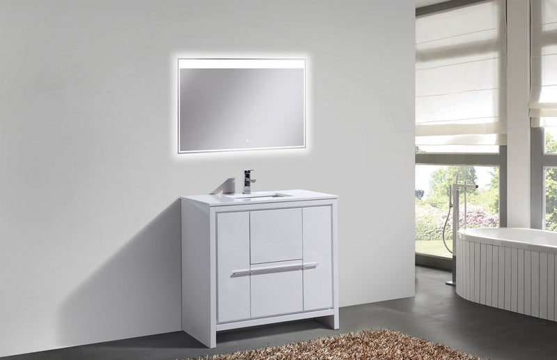 Kube Bath Dolce 36" High Gloss White Modern Bathroom Vanity with White Quartz Counter-Top - AD636GW