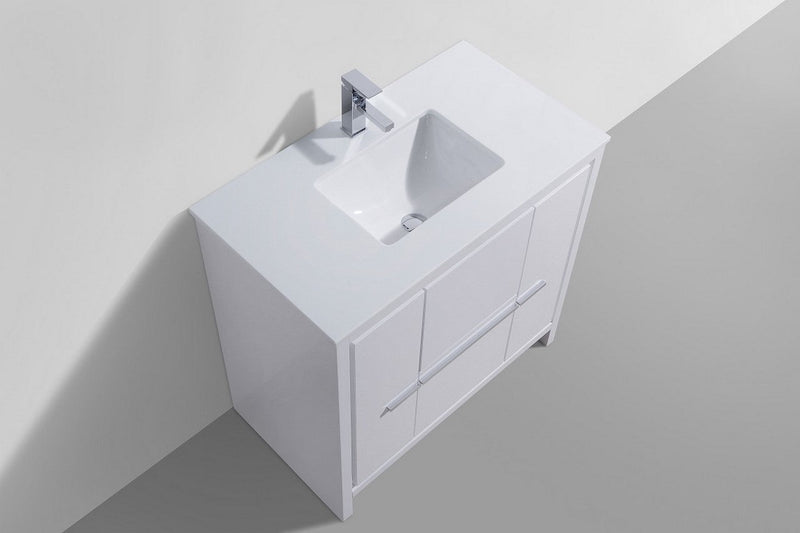 Kube Bath Dolce 36" High Gloss White Modern Bathroom Vanity with White Quartz Counter-Top - AD636GW