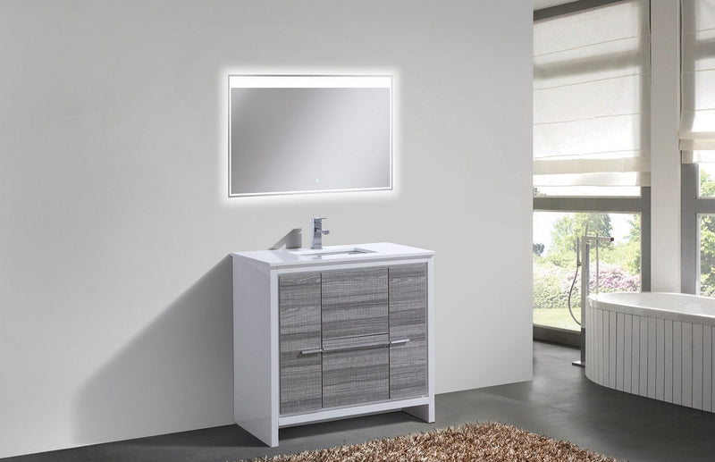 Kube Bath Dolce 36" High Gloss Ash Gray and White Modern Bathroom Vanity with White Quartz Counter-Top - AD636HG