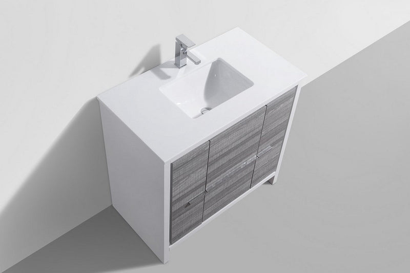 Kube Bath Dolce 36" High Gloss Ash Gray and White Modern Bathroom Vanity with White Quartz Counter-Top - AD636HG