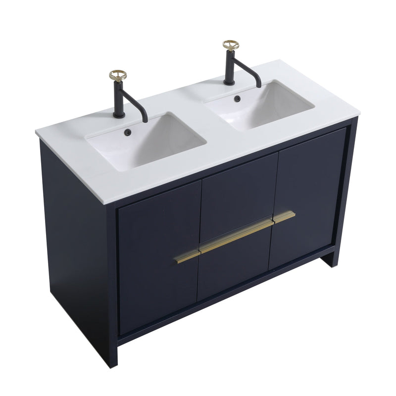 Kube Bath Dolce 48" Double Sink Blue Modern Bathroom Vanity with White Quartz Counter-Top - AD648DBLUE