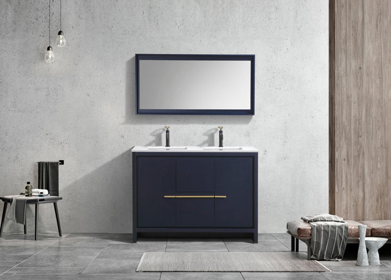 Kube Bath Dolce 48" Double Sink Blue Modern Bathroom Vanity with White Quartz Counter-Top - AD648DBLUE
