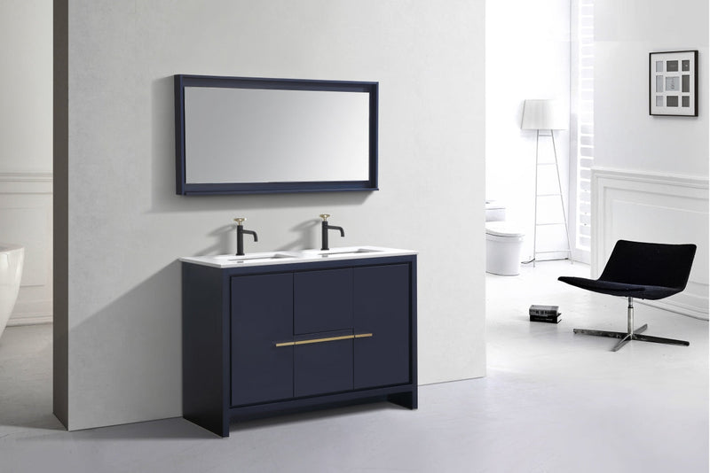 Kube Bath Dolce 48" Double Sink Blue Modern Bathroom Vanity with White Quartz Counter-Top - AD648DBLUE