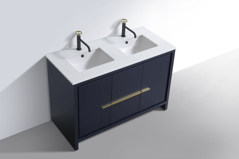 Kube Bath Dolce 48" Double Sink Blue Modern Bathroom Vanity with White Quartz Counter-Top - AD648DBLUE