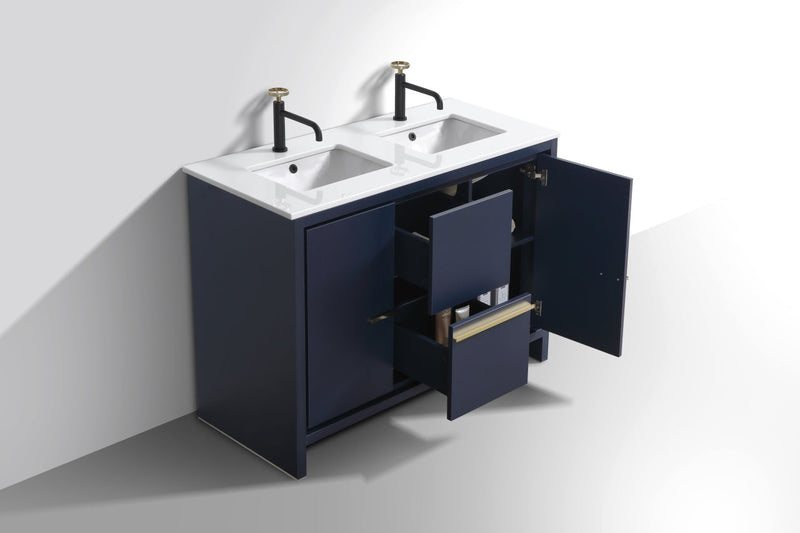 Kube Bath Dolce 48" Double Sink Blue Modern Bathroom Vanity with White Quartz Counter-Top - AD648DBLUE