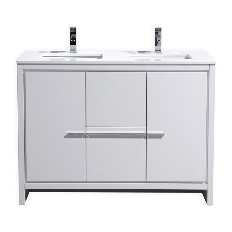 Kube Bath Dolce 48" Double Sink High Gloss White Modern Bathroom Vanity with White Quartz Counter-Top - AD648DGW
