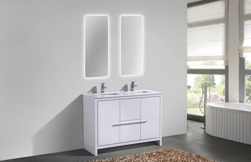 Kube Bath Dolce 48" Double Sink High Gloss White Modern Bathroom Vanity with White Quartz Counter-Top - AD648DGW