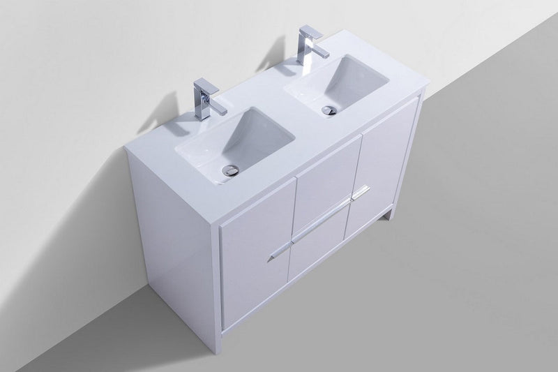 Kube Bath Dolce 48" Double Sink High Gloss White Modern Bathroom Vanity with White Quartz Counter-Top - AD648DGW