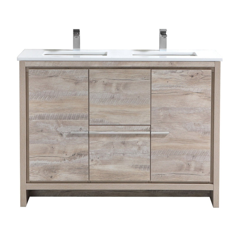Kube Bath Dolce 48" Double Sink Nature Wood Modern Bathroom Vanity with White Quartz Counter-Top - AD648DNW