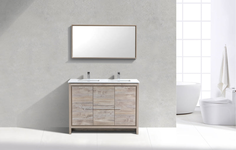 Kube Bath Dolce 48" Double Sink Nature Wood Modern Bathroom Vanity with White Quartz Counter-Top - AD648DNW