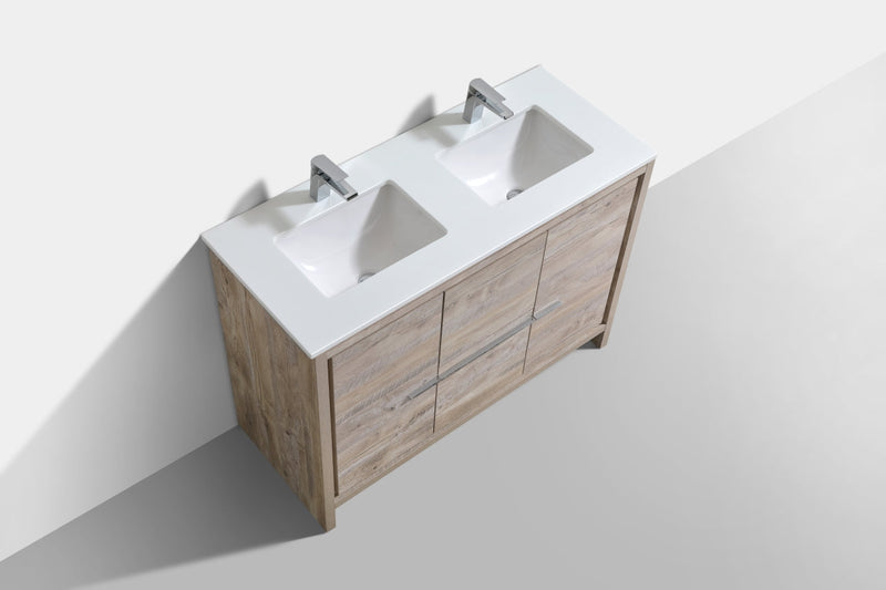 Kube Bath Dolce 48" Double Sink Nature Wood Modern Bathroom Vanity with White Quartz Counter-Top - AD648DNW