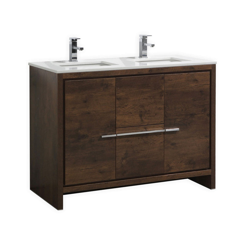Kube Bath Dolce 48" Double Sink Rose Wood Modern Bathroom Vanity with White Quartz Counter-Top - AD648DRW
