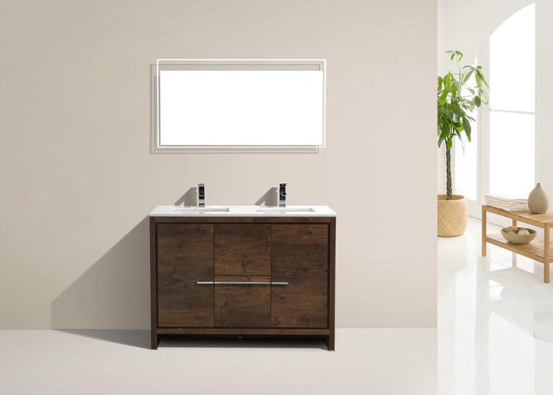 Kube Bath Dolce 48" Double Sink Rose Wood Modern Bathroom Vanity with White Quartz Counter-Top - AD648DRW