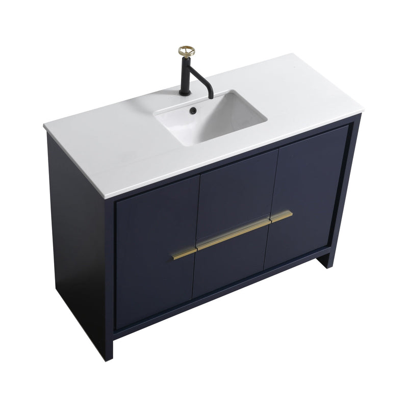 Kube Bath Dolce 48" High Gloss White Modern Bathroom Vanity with White Quartz Counter-Top - AD648SBLUE