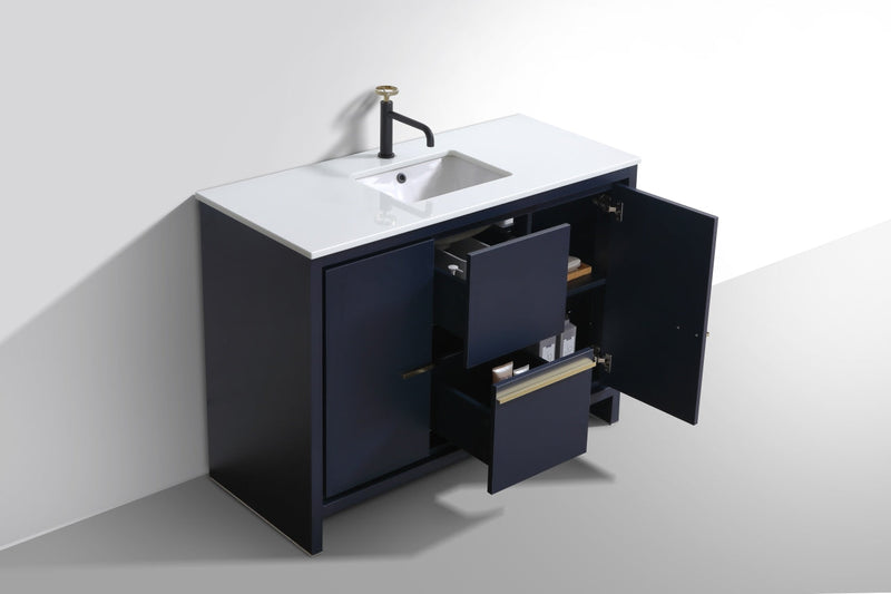 Kube Bath Dolce 48" High Gloss White Modern Bathroom Vanity with White Quartz Counter-Top - AD648SBLUE