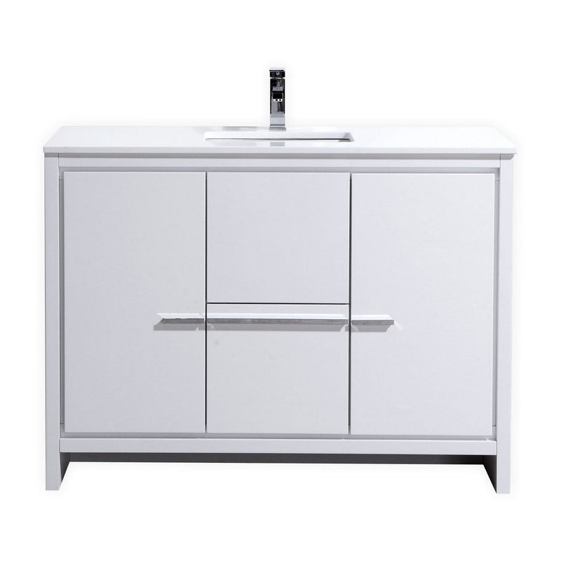 Kube Bath Dolce 48" High Gloss White Modern Bathroom Vanity with White Quartz Counter-Top - AD648SGW