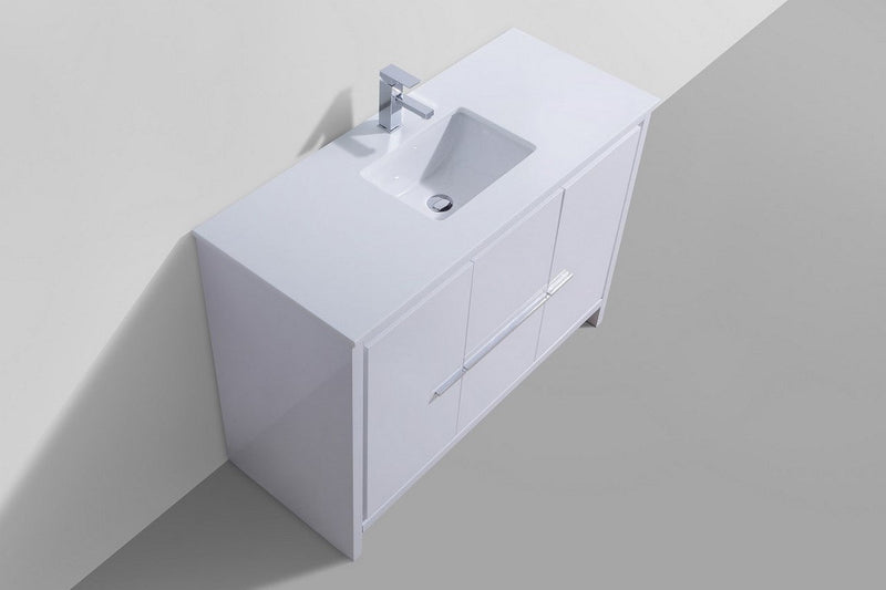 Kube Bath Dolce 48" High Gloss White Modern Bathroom Vanity with White Quartz Counter-Top - AD648SGW