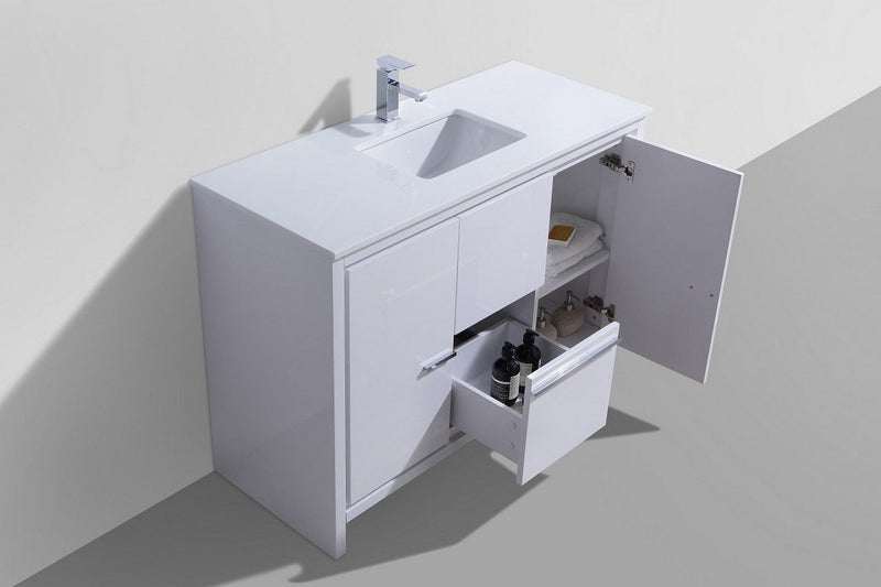 Kube Bath Dolce 48" High Gloss White Modern Bathroom Vanity with White Quartz Counter-Top - AD648SGW