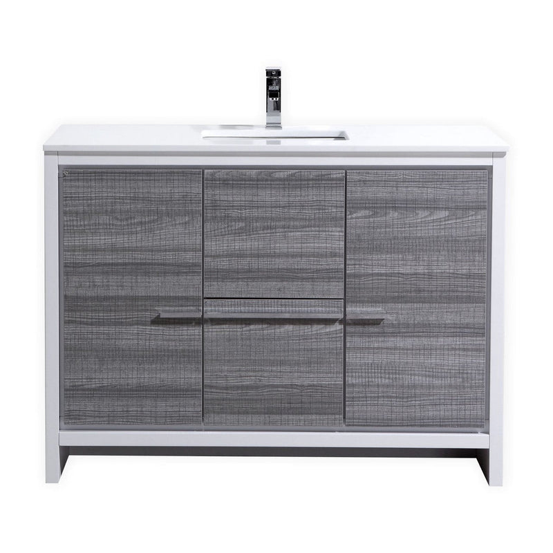 Kube Bath Dolce 48" High Gloss Ash Gray and White Modern Bathroom Vanity with White Quartz Counter-Top - AD648SHG