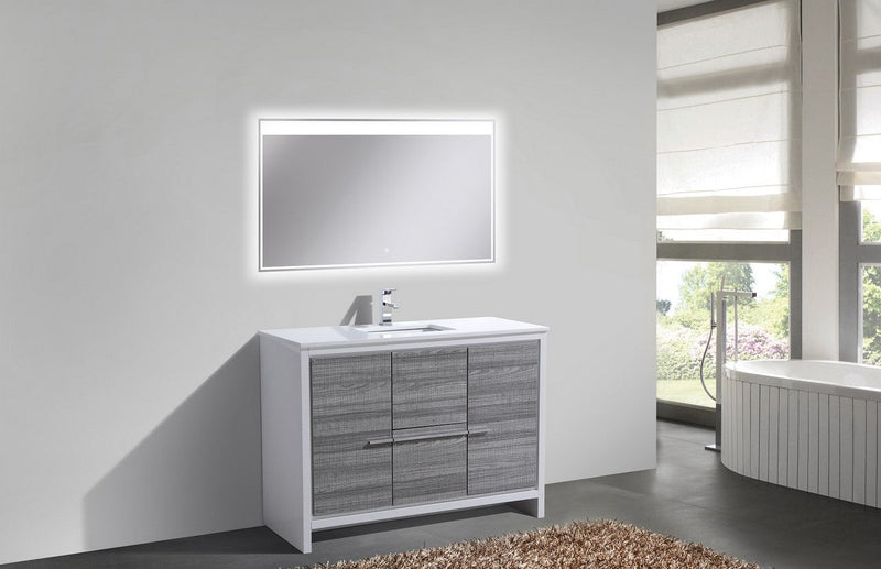 Kube Bath Dolce 48" High Gloss Ash Gray and White Modern Bathroom Vanity with White Quartz Counter-Top - AD648SHG