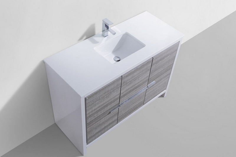 Kube Bath Dolce 48" High Gloss Ash Gray and White Modern Bathroom Vanity with White Quartz Counter-Top - AD648SHG