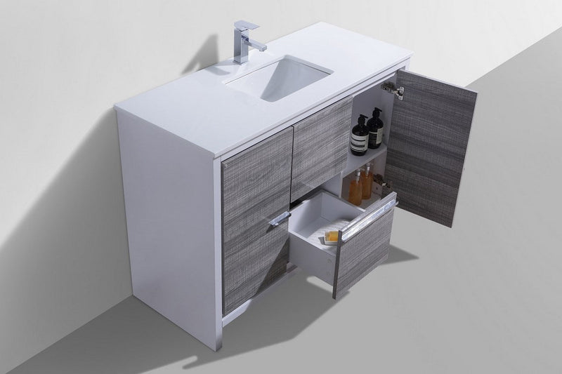 Kube Bath Dolce 48" High Gloss Ash Gray and White Modern Bathroom Vanity with White Quartz Counter-Top - AD648SHG
