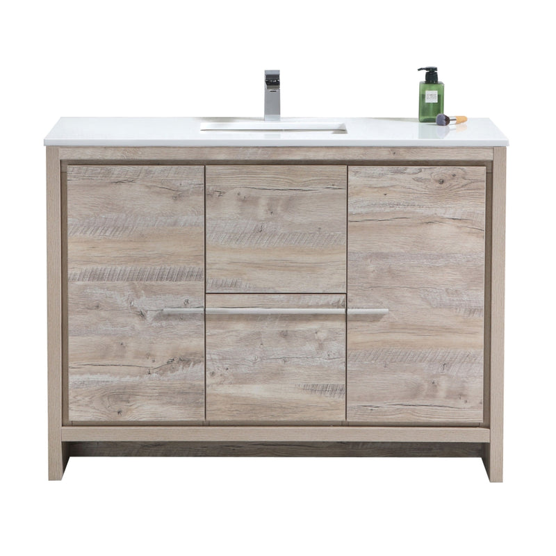 Kube Bath Dolce 48" Nature Wood Modern Bathroom Vanity with White Quartz Counter-Top - AD648SNW