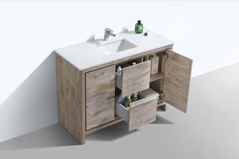 Kube Bath Dolce 48" Nature Wood Modern Bathroom Vanity with White Quartz Counter-Top - AD648SNW