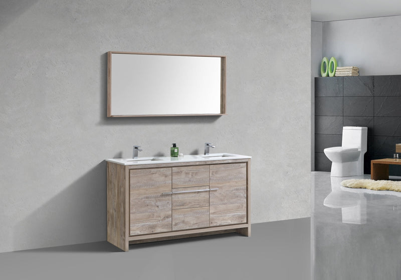 Kube Bath Dolce 60" Double Sink Nature Wood Modern Bathroom Vanity with White Quartz Counter-Top - AD660DNW