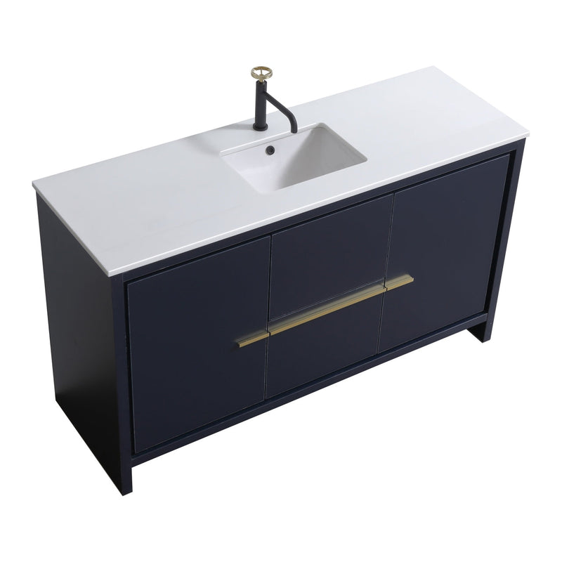 Kube Bath Dolce 60" Single Sink Navy Blue White Modern Bathroom Vanity with White Quartz Counter-Top - AD660SBLUE
