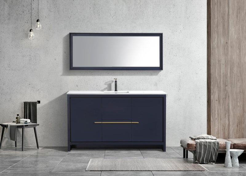 Kube Bath Dolce 60" Single Sink Navy Blue White Modern Bathroom Vanity with White Quartz Counter-Top - AD660SBLUE