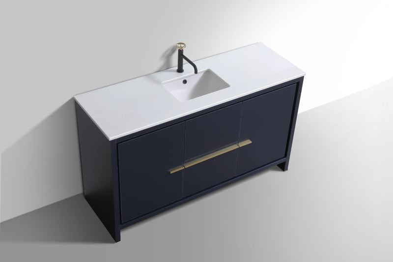 Kube Bath Dolce 60" Single Sink Navy Blue White Modern Bathroom Vanity with White Quartz Counter-Top - AD660SBLUE