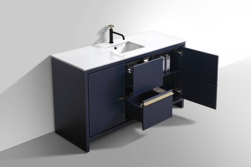 Kube Bath Dolce 60" Single Sink Navy Blue White Modern Bathroom Vanity with White Quartz Counter-Top - AD660SBLUE