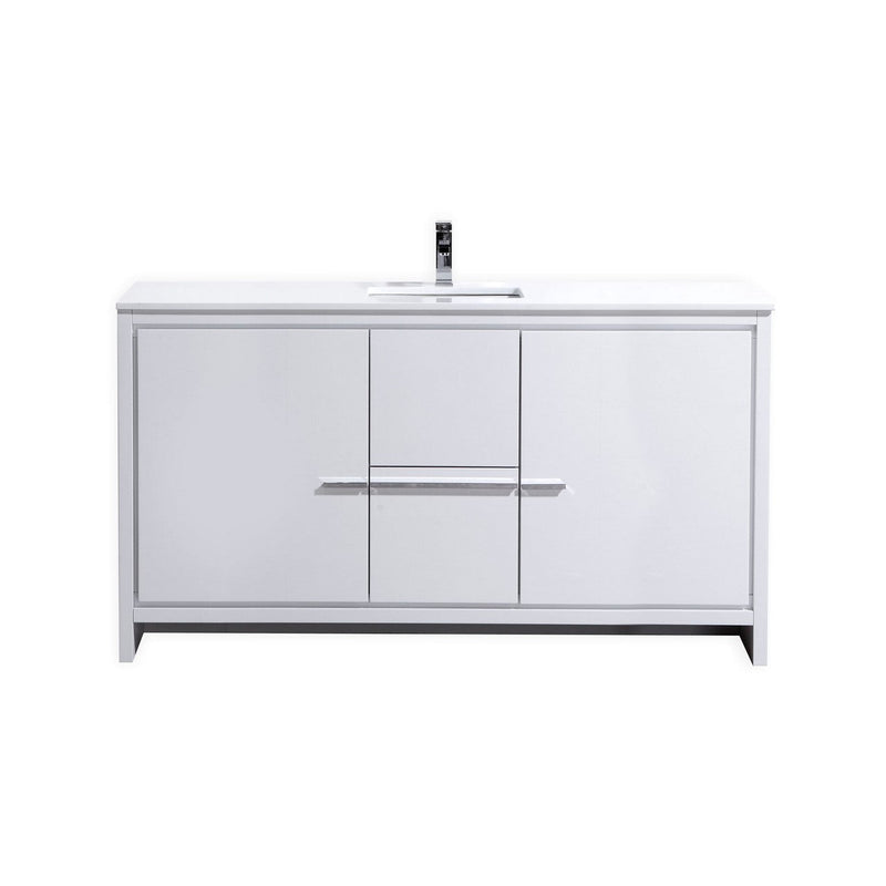 Kube Bath Dolce 60" Single Sink High Gloss White Modern Bathroom Vanity with White Quartz Counter-Top - AD660SGW