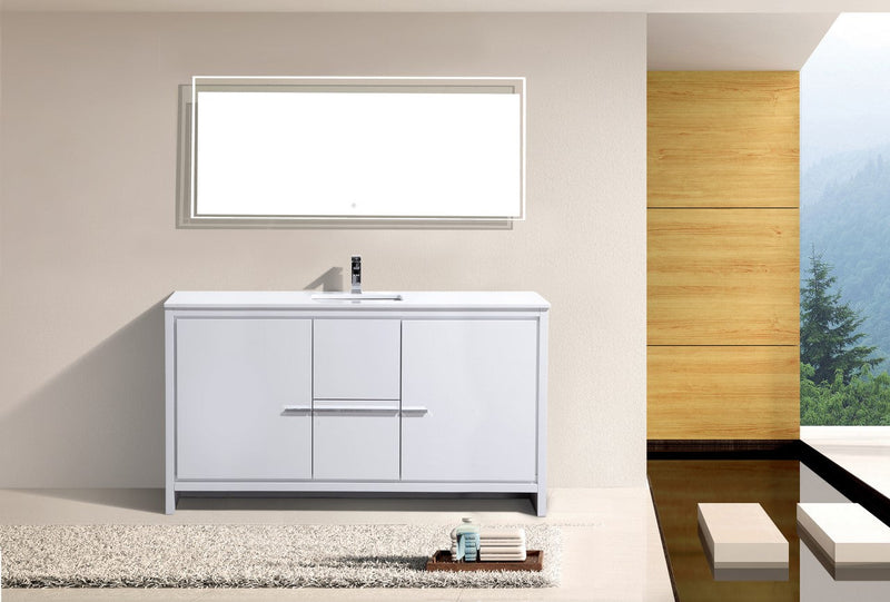Kube Bath Dolce 60" Single Sink High Gloss White Modern Bathroom Vanity with White Quartz Counter-Top - AD660SGW