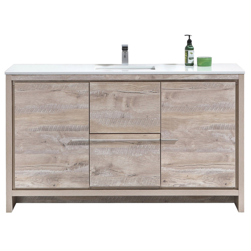 Kube Bath Dolce 60" Single Sink Nature Wood Modern Bathroom Vanity with White Quartz Counter-Top - AD660SNW