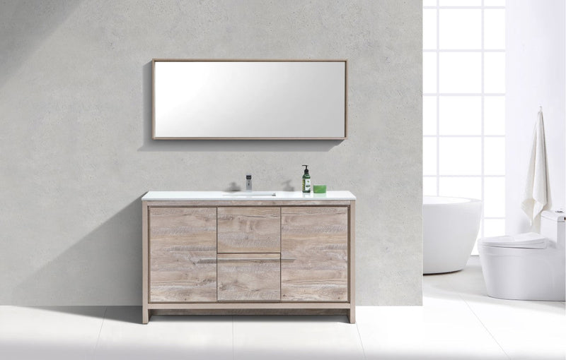 Kube Bath Dolce 60" Single Sink Nature Wood Modern Bathroom Vanity with White Quartz Counter-Top - AD660SNW