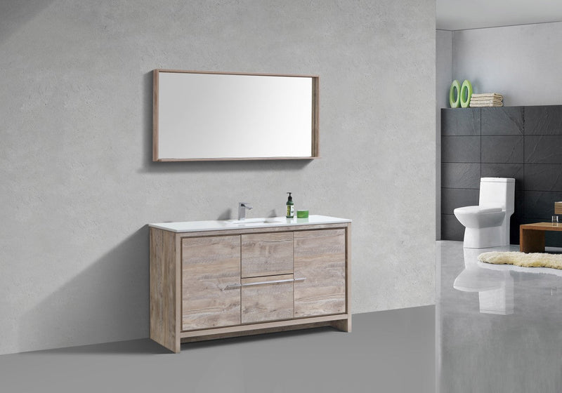 Kube Bath Dolce 60" Single Sink Nature Wood Modern Bathroom Vanity with White Quartz Counter-Top - AD660SNW