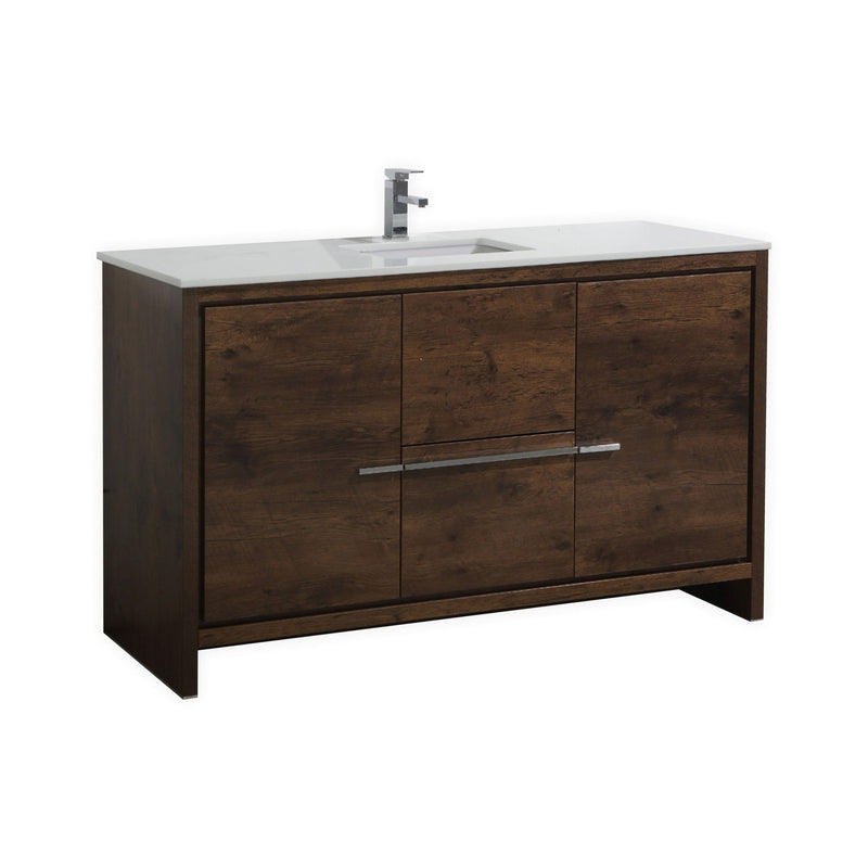 Kube Bath Dolce 60" Single Sink Rose Wood Modern Bathroom Vanity with White Quartz Counter-Top - AD660SRW