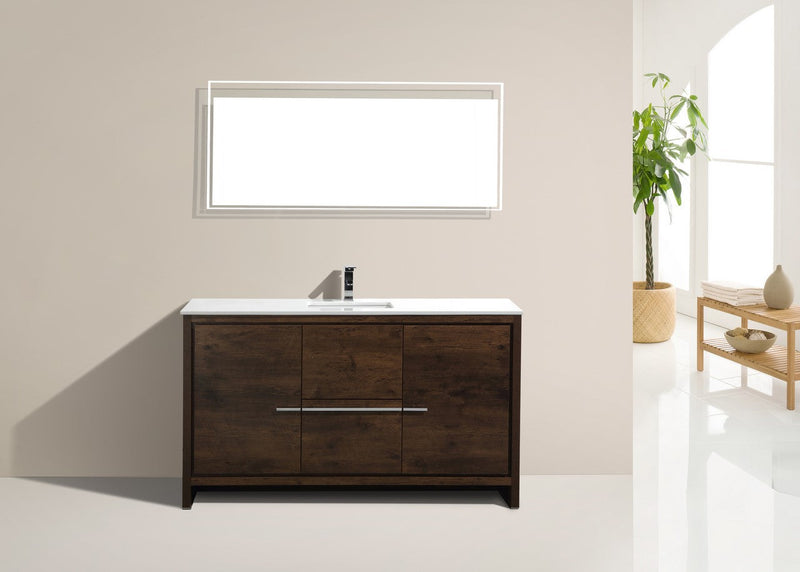 Kube Bath Dolce 60" Single Sink Rose Wood Modern Bathroom Vanity with White Quartz Counter-Top - AD660SRW