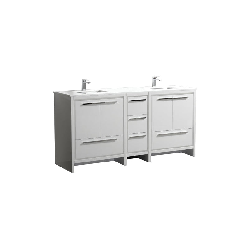 Kube Bath Dolce 72" Double Sink High Gloss White Modern Bathroom Vanity with White Quartz Counter-Top - AD672GW